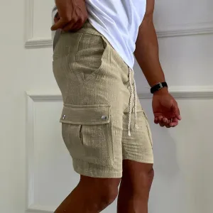 Wiaofellas  -  Summer Mens Cotton Shorts Sports Fitness Breathable Loose Cargo Shorts For Men Fashion Pure Color Drawstring Pockets Shorts