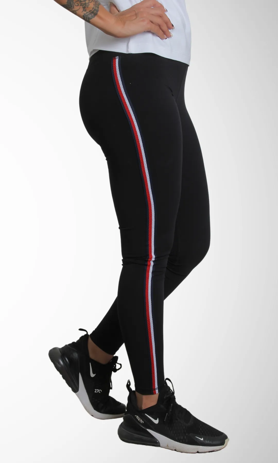 Women Tommy Striped Stretch Leggings (Black)