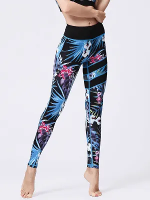 Women's High Waist Sports Leggings with Flower Prints - SF1108