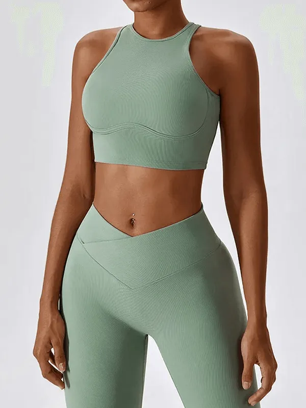 Women's Push-Up Sports Bra and Ribbed Cross Leggings - SF1722