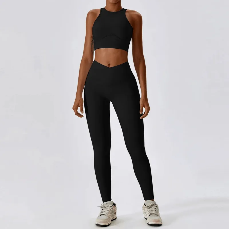 Women's Push-Up Sports Bra and Ribbed Cross Leggings - SF1722