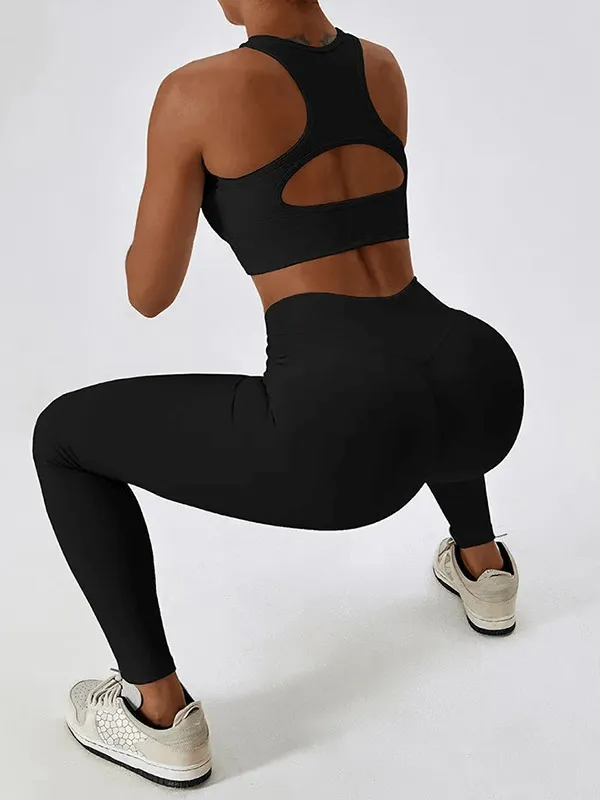 Women's Push-Up Sports Bra and Ribbed Cross Leggings - SF1722