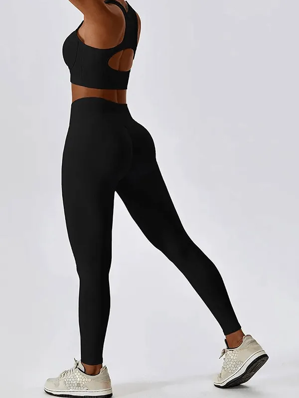 Women's Push-Up Sports Bra and Ribbed Cross Leggings - SF1722